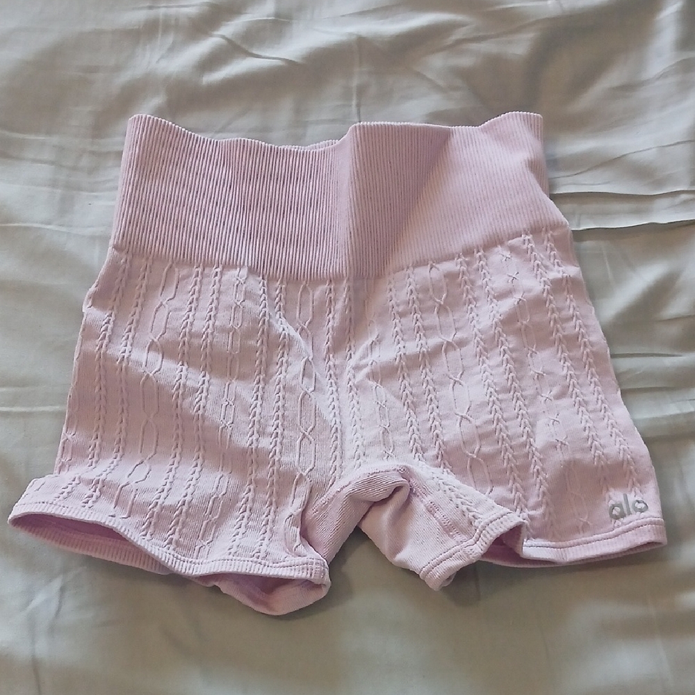 Alo Yoga Pink Ribbed Knit Women's Shorts